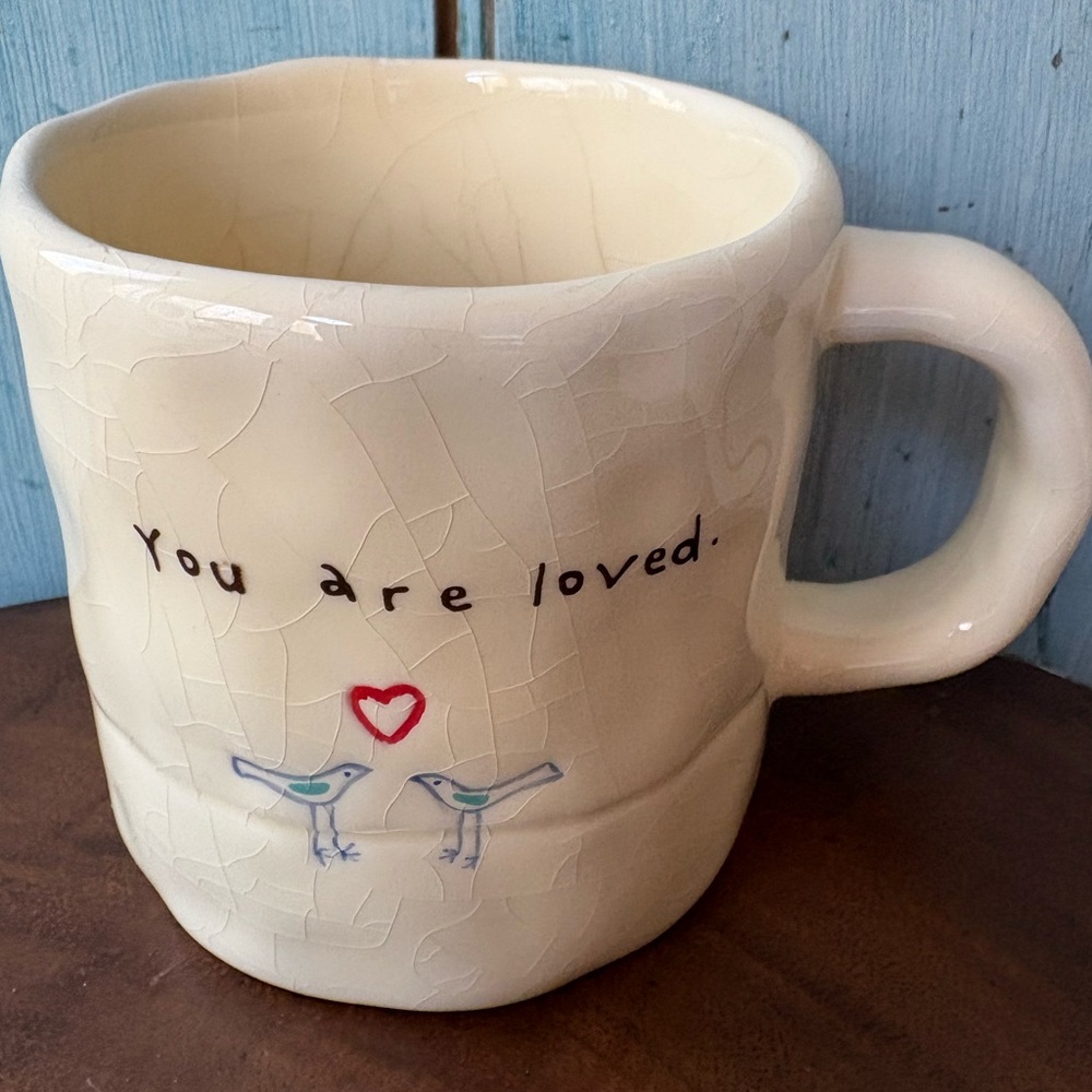 Cream-Colored Mug with Heart & Bird and Saying: “You are loved” - Picture 7 of 8
